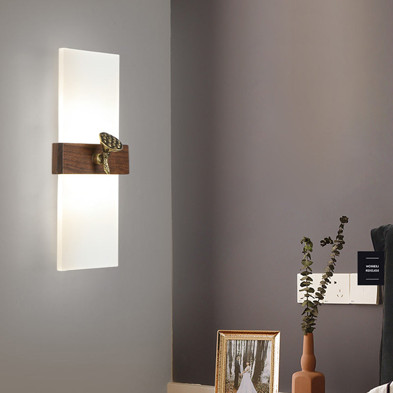 Traditional Chinese Rectangular Walnut Wood Acrylic Shade LED Wall Sconce Lamp For Living Room