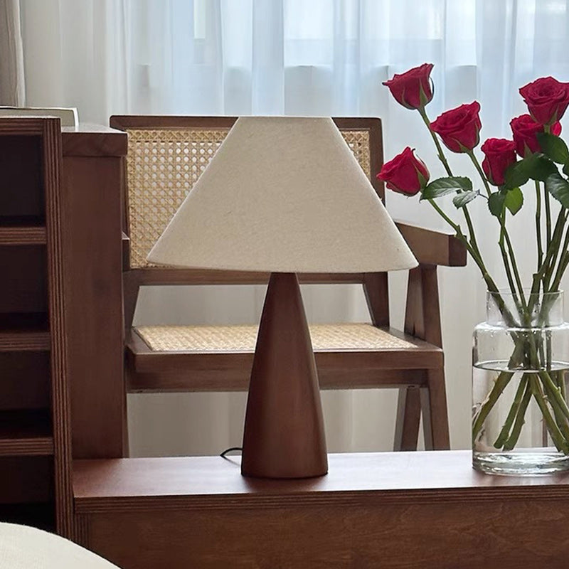 Contemporary Retro PVC Composite Fabric Conical Shade Solid Wood 1-Light Table Lamp For Home Office