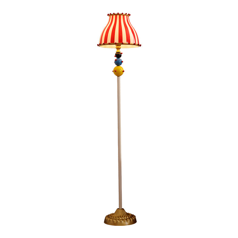 Contemporary Creative Circus Red & White Striped Glass Round Shade Iron 1-Light Standing Floor Lamp For Bedroom