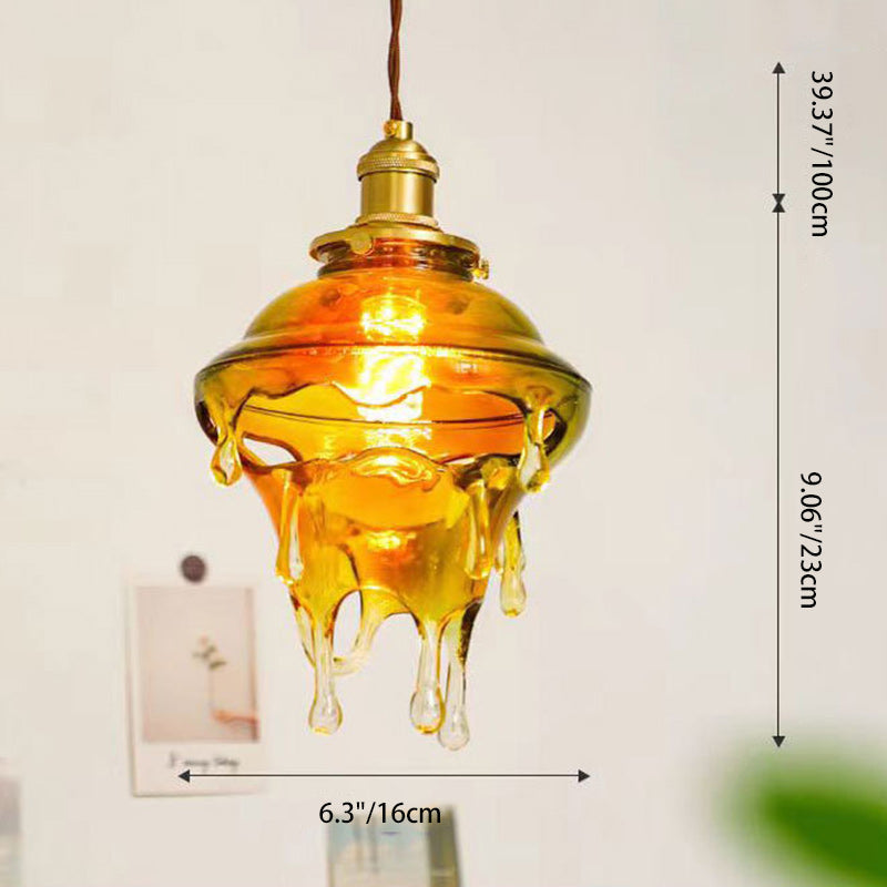 Contemporary Creative Resin Water Droplet Brass 1-Light Pendant Light For Living Room