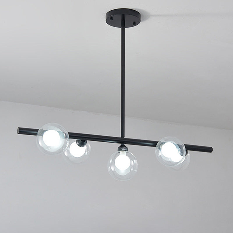Modern Mid-Century Linear Iron Frame Glass Globe Shade 5-Light Chandelier Island Light For Living Room