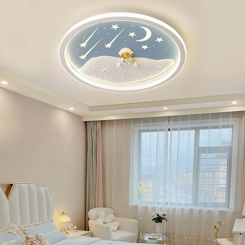Contemporary Creative Astronaut Planet Iron Acrylic LED Flush Mount Ceiling Light For Living Room