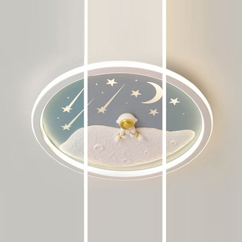 Contemporary Creative Astronaut Planet Iron Acrylic LED Flush Mount Ceiling Light For Living Room