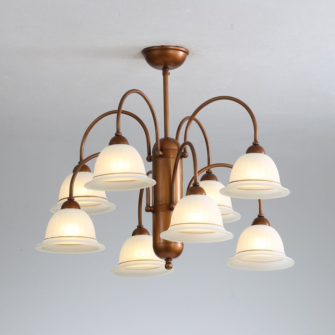 Traditional French Glass Bell Shade Iron Frame 6/8-Light Chandelier For Living Room