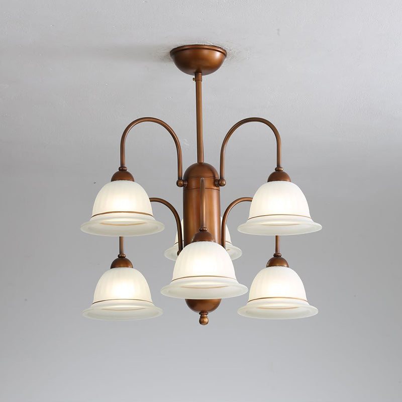 Traditional French Glass Bell Shade Iron Frame 6/8-Light Chandelier For Living Room