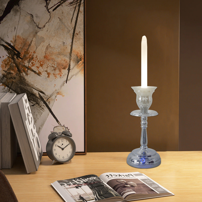 Contemporary Creative Iron Acrylic Candlestick 1-Light Table Lamp For Bedroom