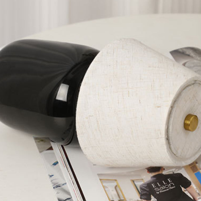 Contemporary Nordic Round Fabric Shade Ceramic 1-Light Table Lamp For Bedroom