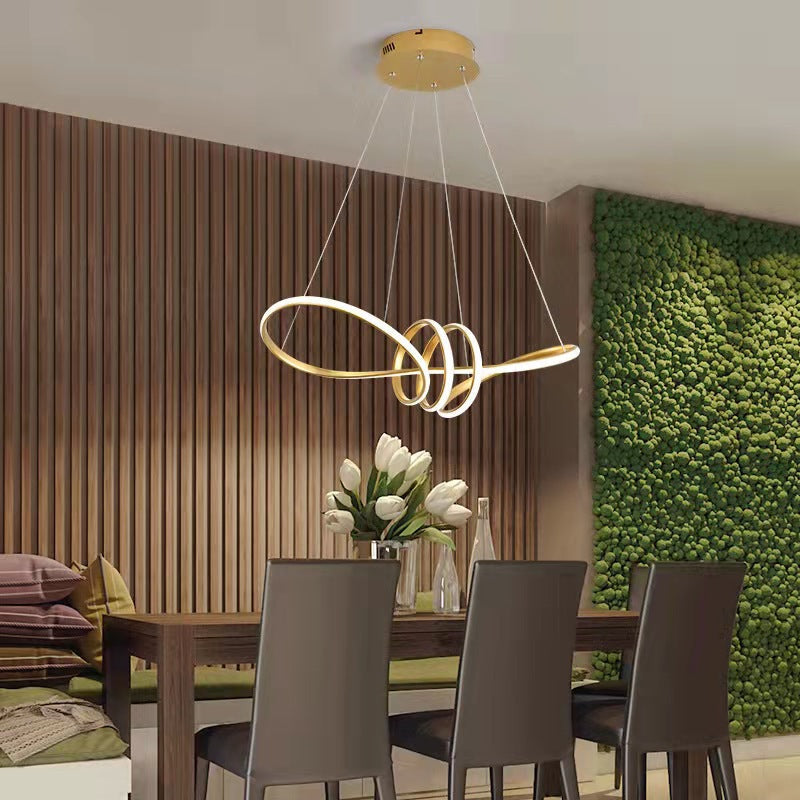 Contemporary Creative Curved Aluminum Ring LED Pendant Light For Living Room