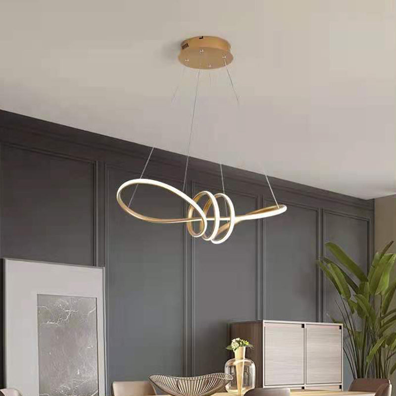 Contemporary Creative Curved Aluminum Ring LED Pendant Light For Living Room