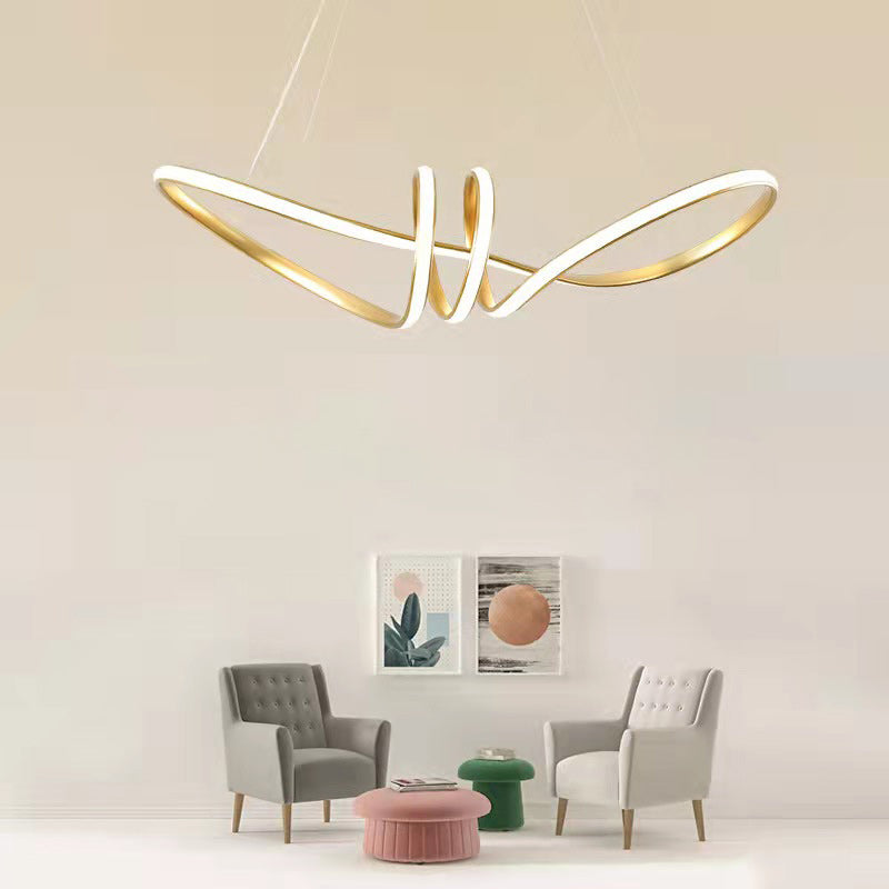 Contemporary Creative Curved Aluminum Ring LED Pendant Light For Living Room