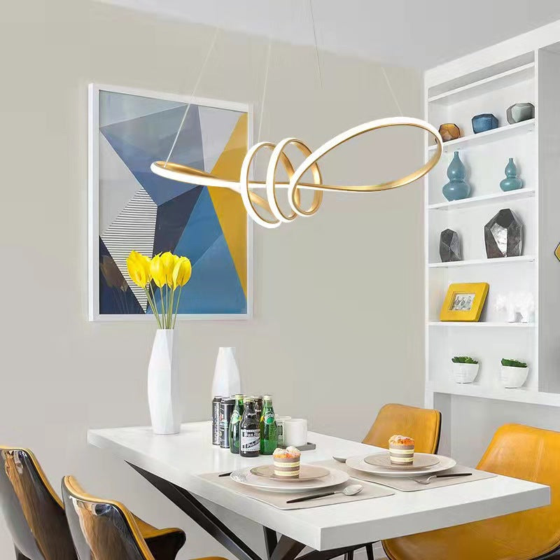 Contemporary Creative Curved Aluminum Ring LED Pendant Light For Living Room