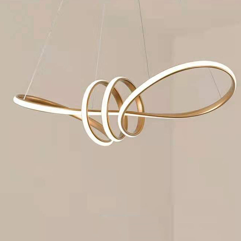 Contemporary Creative Curved Aluminum Ring LED Pendant Light For Living Room