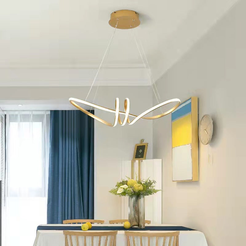 Contemporary Creative Curved Aluminum Ring LED Pendant Light For Living Room