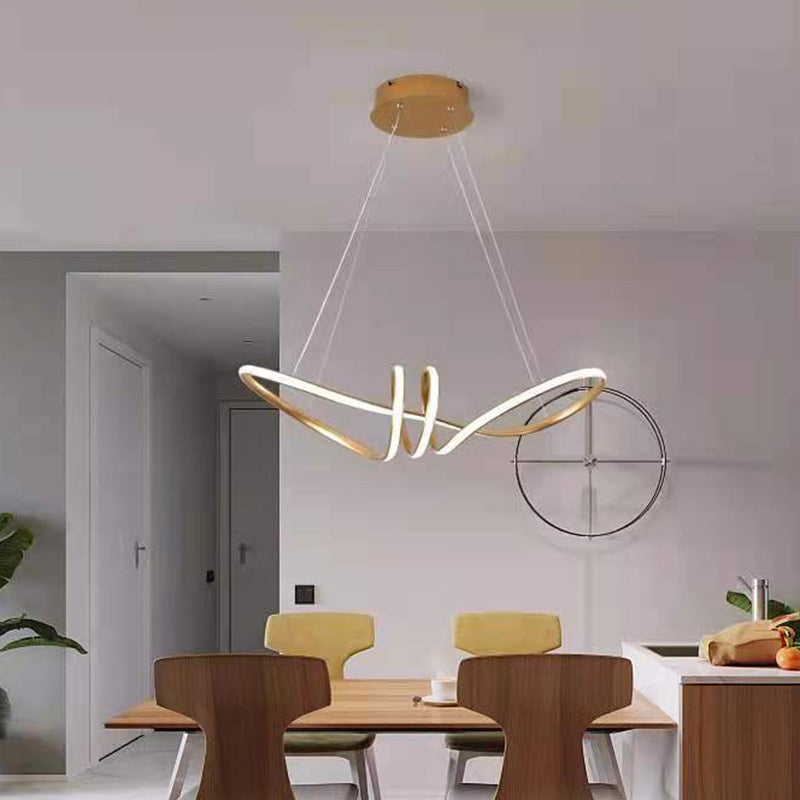Contemporary Creative Curved Aluminum Ring LED Pendant Light For Living Room