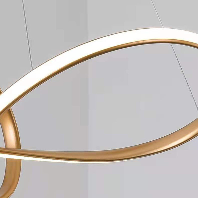 Contemporary Creative Curved Aluminum Ring LED Pendant Light For Living Room