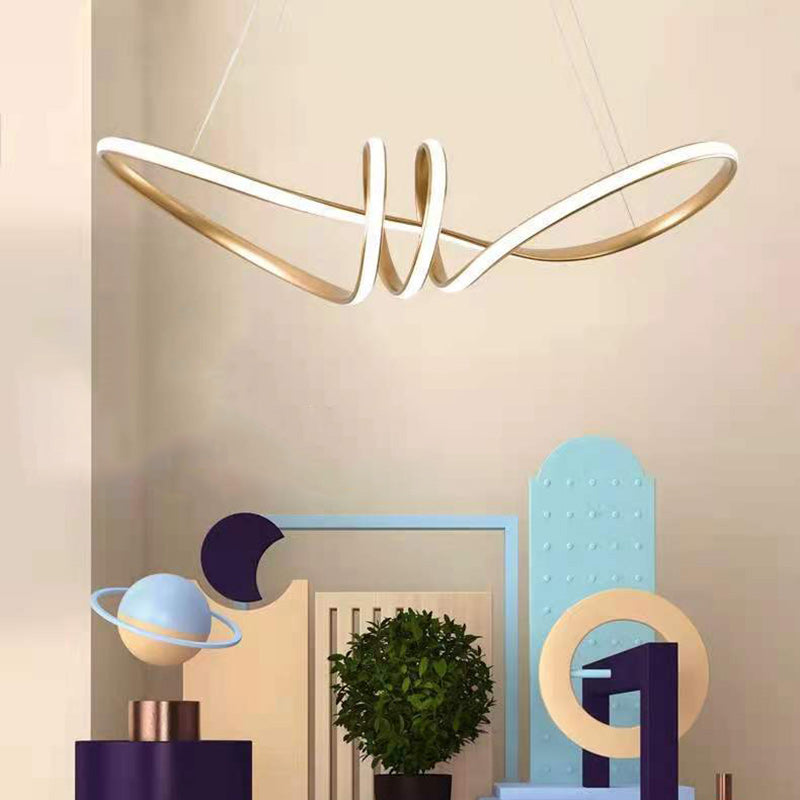 Contemporary Creative Curved Aluminum Ring LED Pendant Light For Living Room