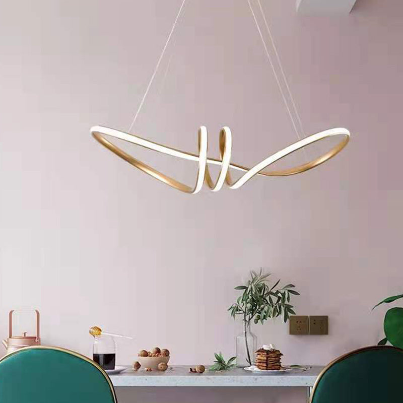 Contemporary Creative Curved Aluminum Ring LED Pendant Light For Living Room