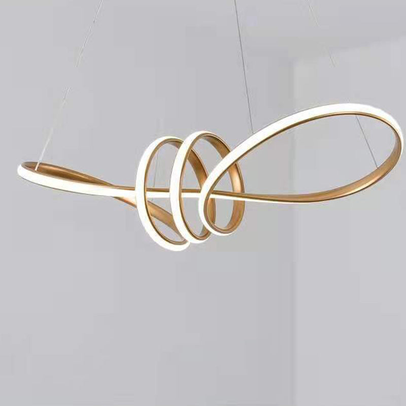 Contemporary Creative Curved Aluminum Ring LED Pendant Light For Living Room