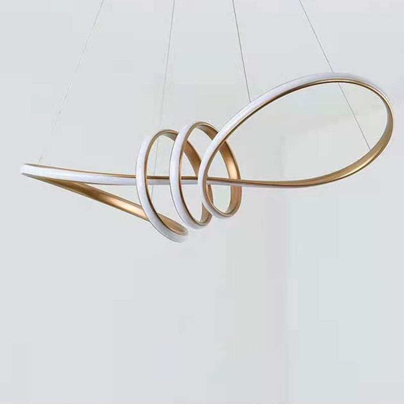 Contemporary Creative Curved Aluminum Ring LED Pendant Light For Living Room