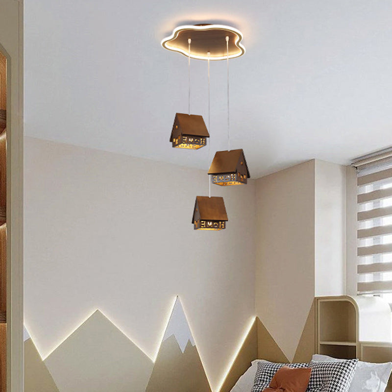 Contemporary Creative Solid Wood Cabin Iron Aluminum Cloud Shade LED Pendant Light For Living Room