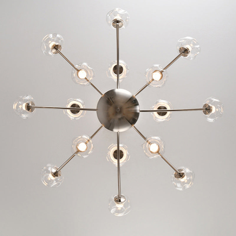 Contemporary Luxury Curved Iron Frame Clear Glass Round Shade LED Chandelier For Living Room