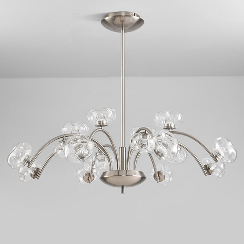 Contemporary Luxury Curved Iron Frame Clear Glass Round Shade LED Chandelier For Living Room