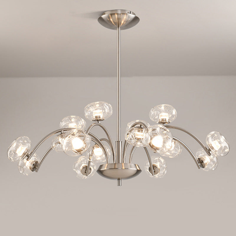 Contemporary Luxury Curved Iron Frame Clear Glass Round Shade LED Chandelier For Living Room