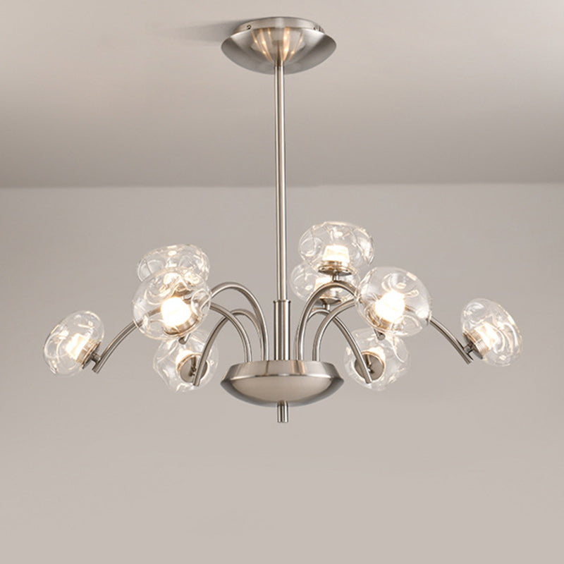 Contemporary Luxury Curved Iron Frame Clear Glass Round Shade LED Chandelier For Living Room
