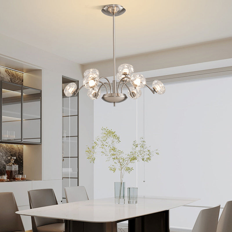 Contemporary Luxury Curved Iron Frame Clear Glass Round Shade LED Chandelier For Living Room