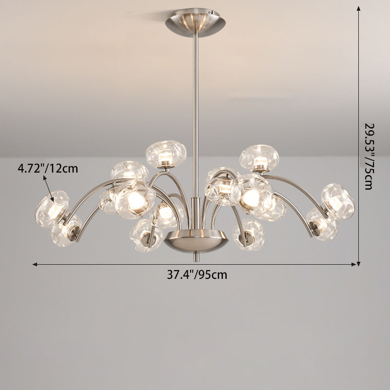 Contemporary Luxury Curved Iron Frame Clear Glass Round Shade LED Chandelier For Living Room