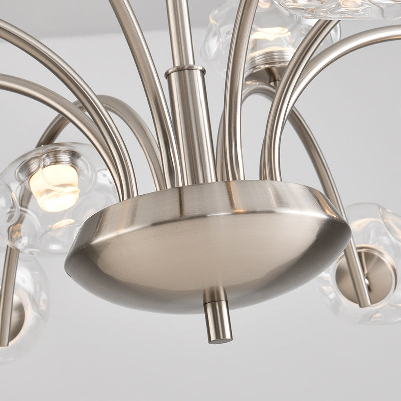 Contemporary Luxury Curved Iron Frame Clear Glass Round Shade LED Chandelier For Living Room