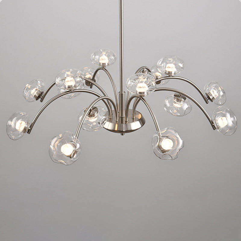 Contemporary Luxury Curved Iron Frame Clear Glass Round Shade LED Chandelier For Living Room