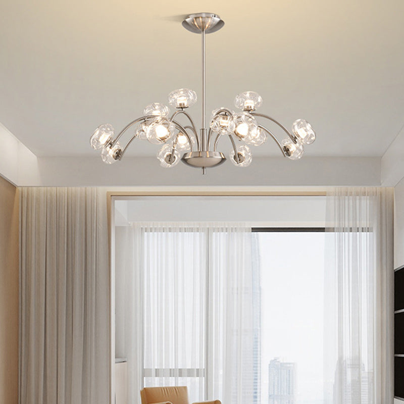 Contemporary Luxury Curved Iron Frame Clear Glass Round Shade LED Chandelier For Living Room
