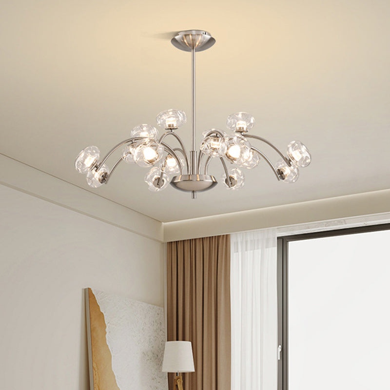 Contemporary Luxury Curved Iron Frame Clear Glass Round Shade LED Chandelier For Living Room