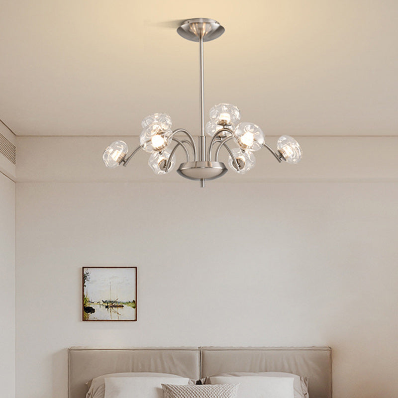 Contemporary Luxury Curved Iron Frame Clear Glass Round Shade LED Chandelier For Living Room
