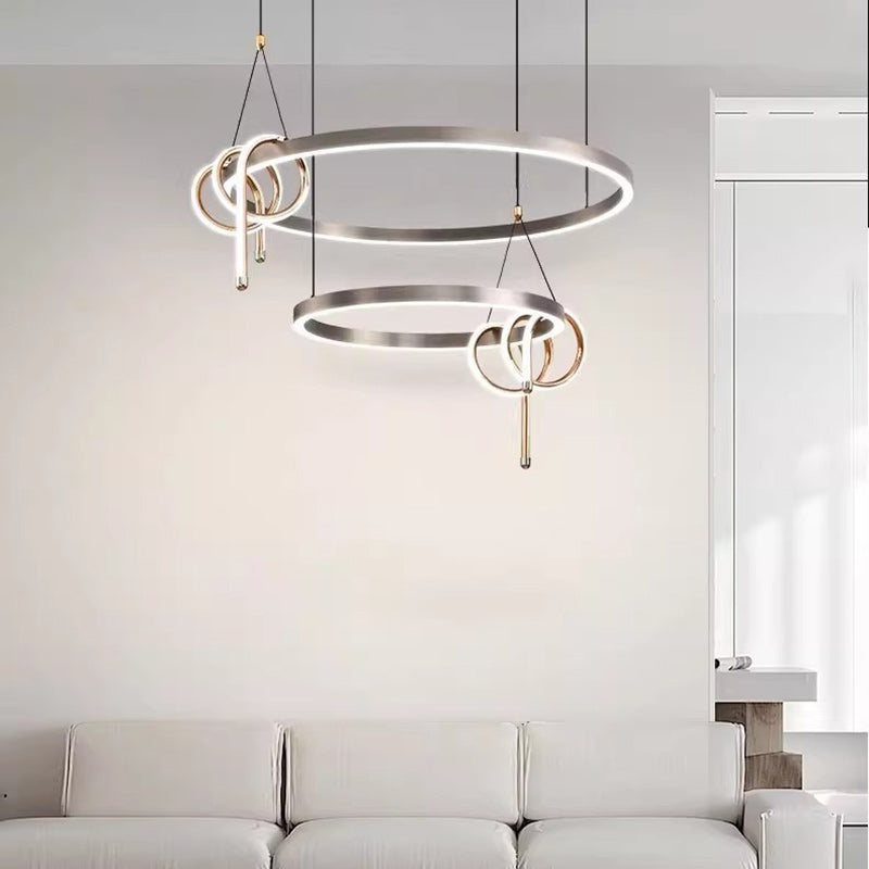 Modern Minimalist Iron Aluminum Circle Ring Silicone LED Pendant Light Island Light For Living Room