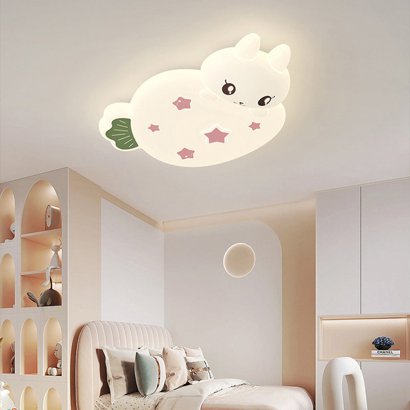 Contemporary Creative Cartoon Strawberry Rabbit LED Flush Mount Ceiling Light For Living Room