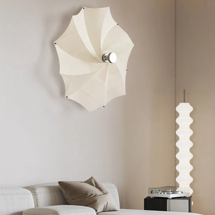 Contemporary Creative Rotating & Scaling Flower Fabric Shade Hardware 1-Light Wall Sconce Lamp For Dining Room