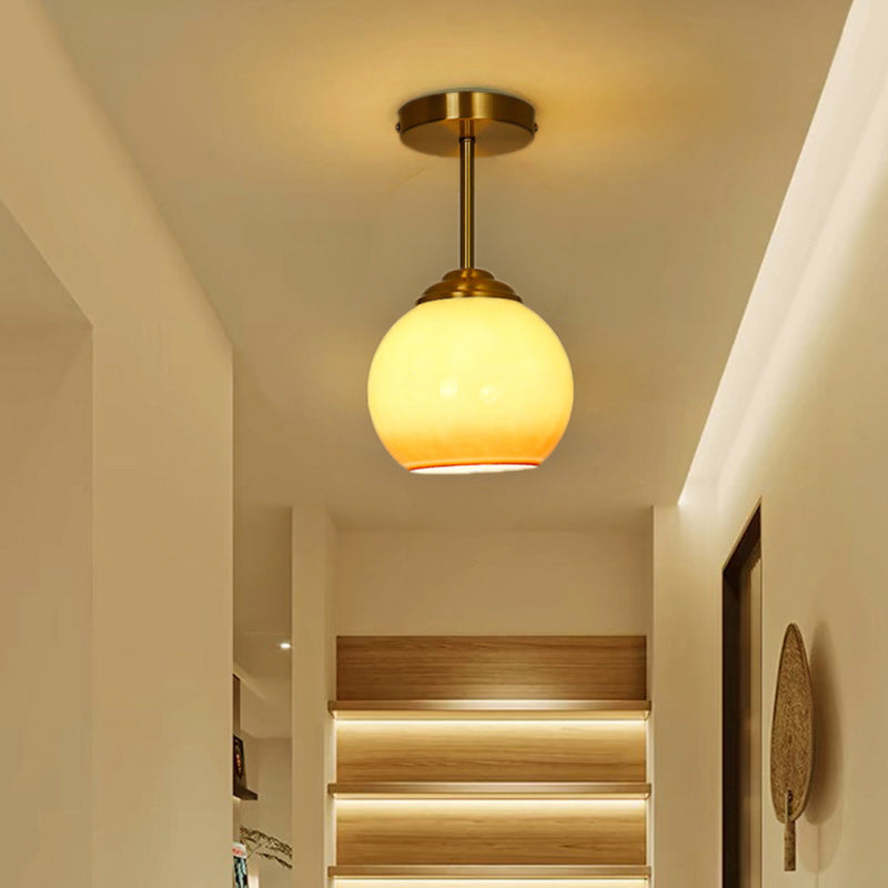 Traditional French Brass Spherical Glass Shade 1-Light Semi-Flush Mount Ceiling Light For Living Room