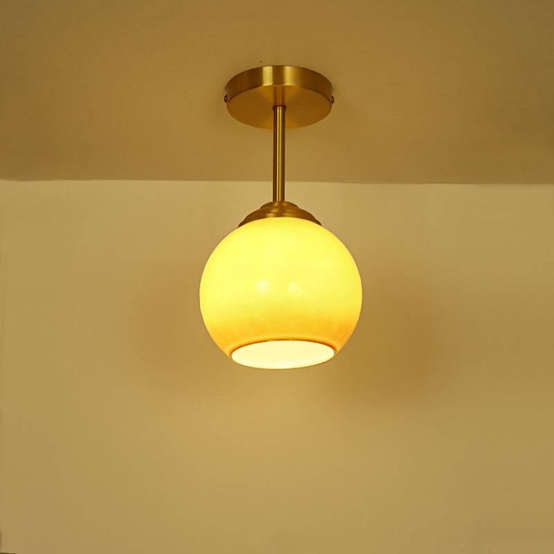Traditional French Brass Spherical Glass Shade 1-Light Semi-Flush Mount Ceiling Light For Living Room