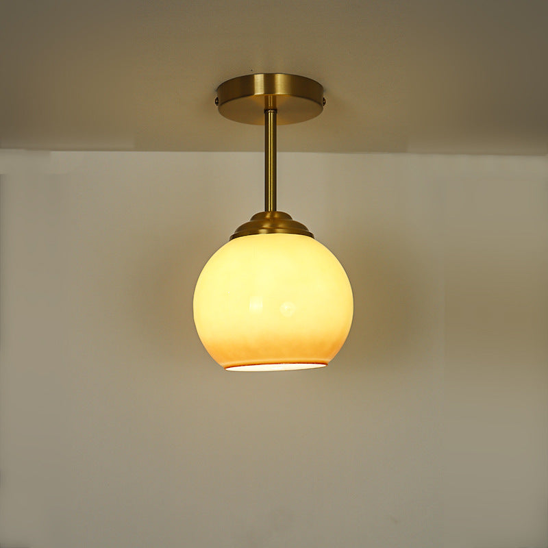 Traditional French Brass Spherical Glass Shade 1-Light Semi-Flush Mount Ceiling Light For Living Room