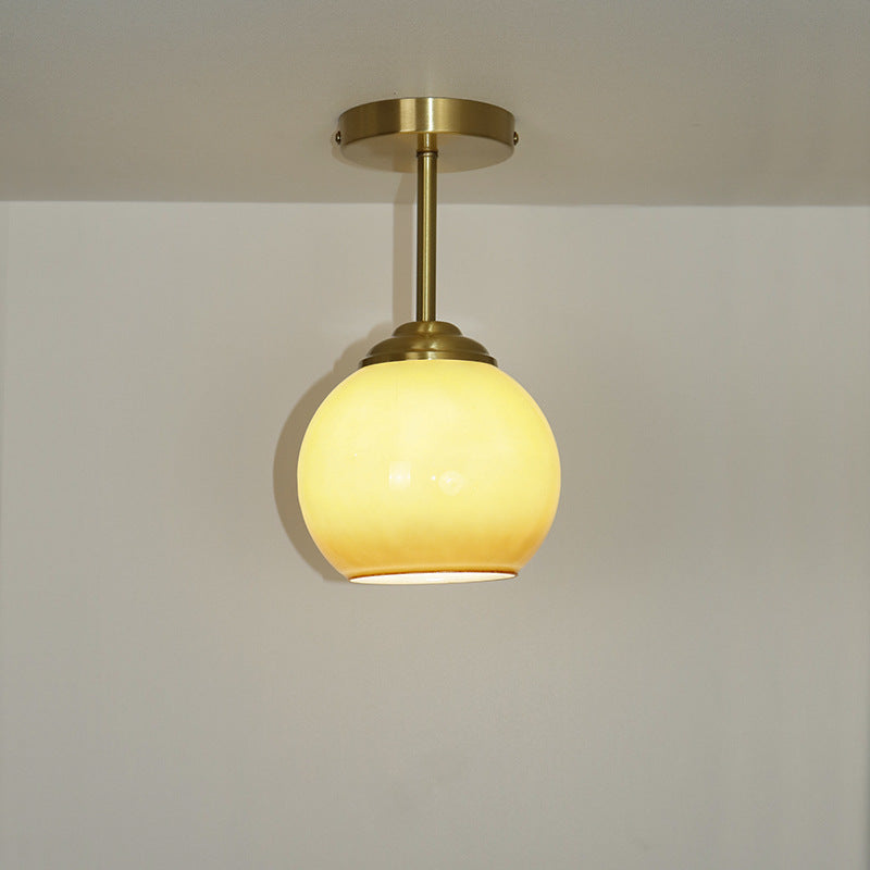 Traditional French Brass Spherical Glass Shade 1-Light Semi-Flush Mount Ceiling Light For Living Room
