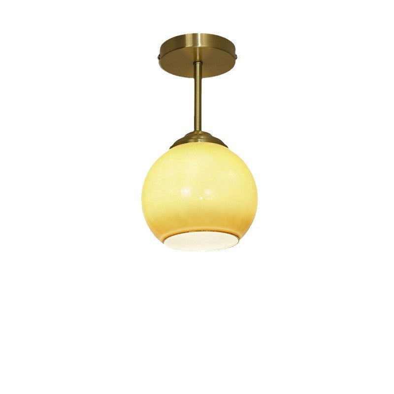 Traditional French Brass Spherical Glass Shade 1-Light Semi-Flush Mount Ceiling Light For Living Room