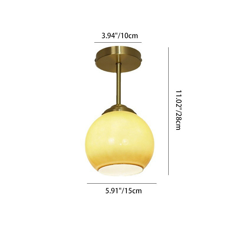 Traditional French Brass Spherical Glass Shade 1-Light Semi-Flush Mount Ceiling Light For Living Room