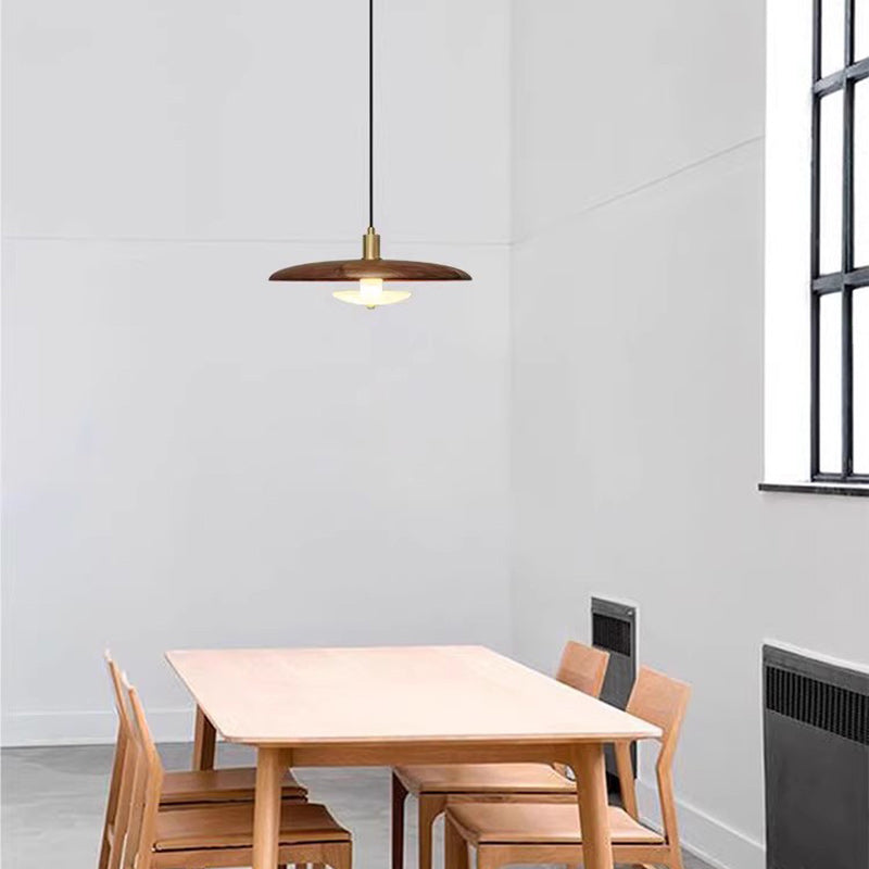 Modern Minimalist Marble Solid Wood Flying Saucer 1-Light Pendant Light For Living Room