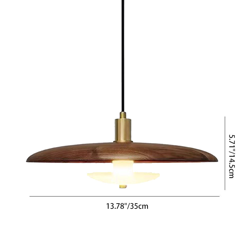 Modern Minimalist Marble Solid Wood Flying Saucer 1-Light Pendant Light For Living Room
