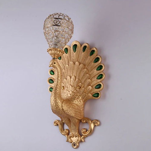 Traditional European Resin Simulation Carved Peacock Crystal Ball Shade 1-Light Wall Sconce Lamp For Living Room