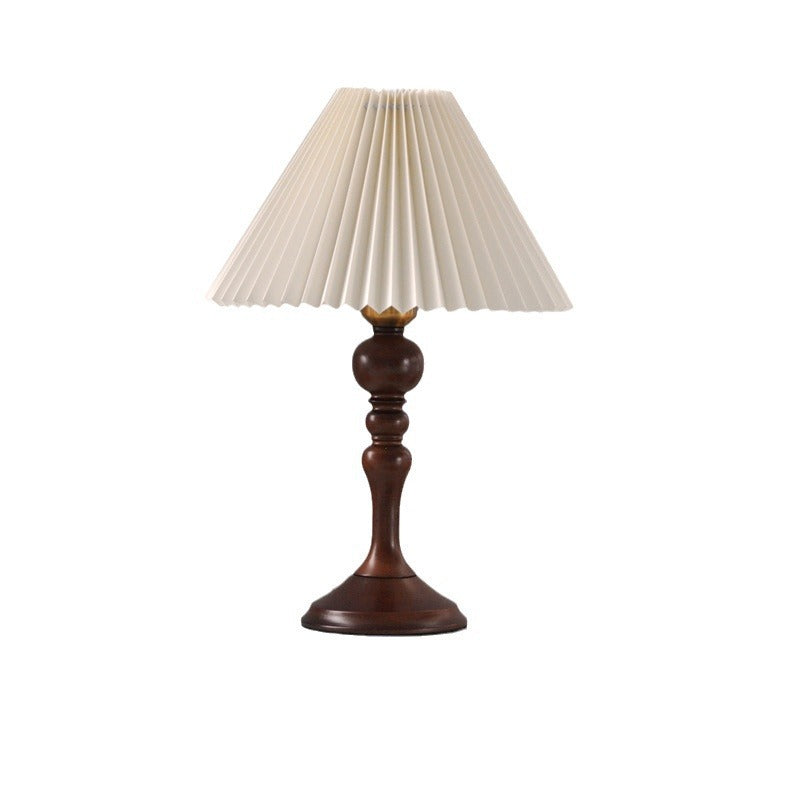 Traditional Vintage Solid Wood Linen Conical Shade 1-Light Table Lamp For Bedroom