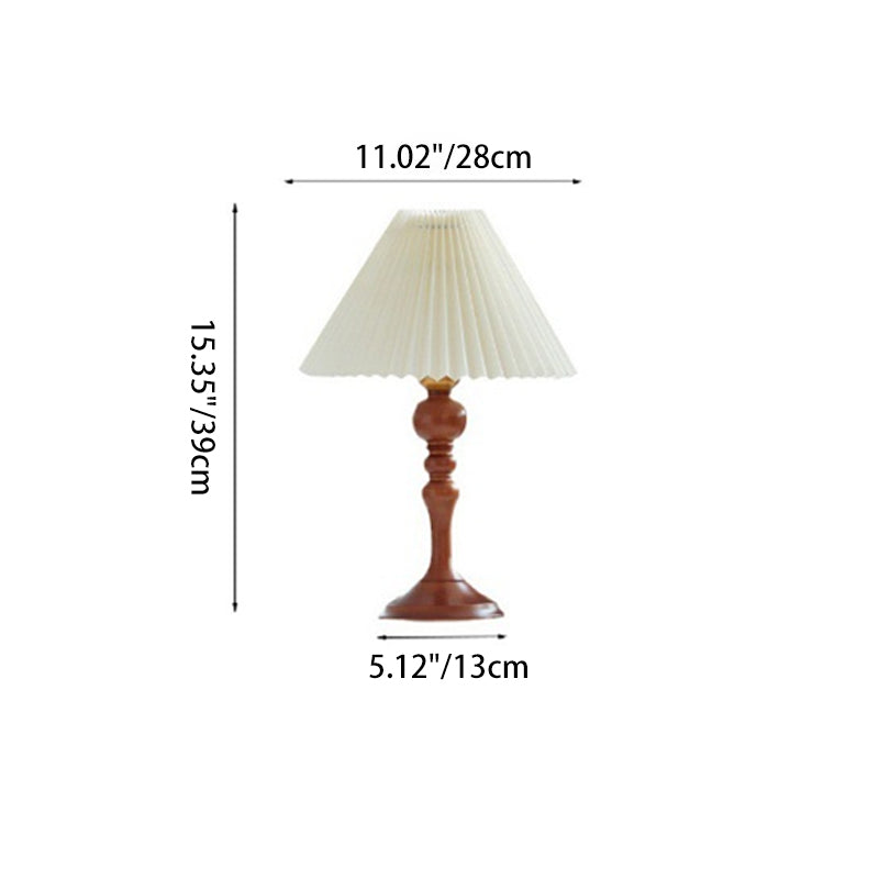 Traditional Vintage Solid Wood Linen Conical Shade 1-Light Table Lamp For Bedroom