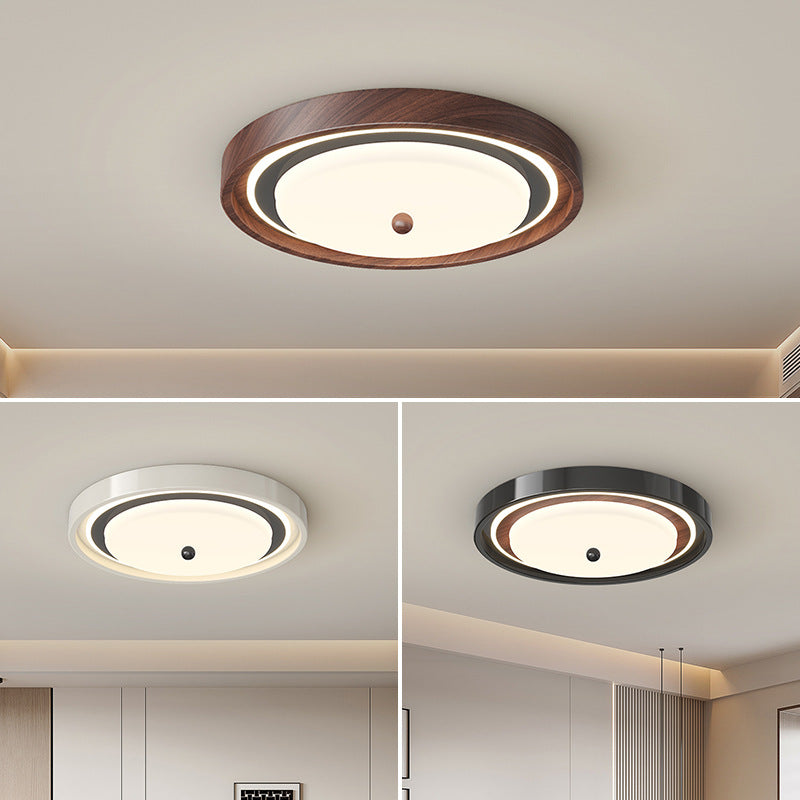 Modern Minimalist Hardware PVC Walnut Wood Grain LED Flush Mount Ceiling Light For Living Room